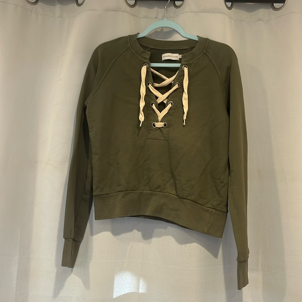 Sincerely Jules For Bandier Lace Up Sweatshirt in Olive Green